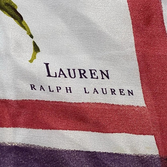 Lauren Ralph Lauren Silk Tie Neck Scarf 31” x 31” Floral Red Purple Yellow - Picture 2 of 6